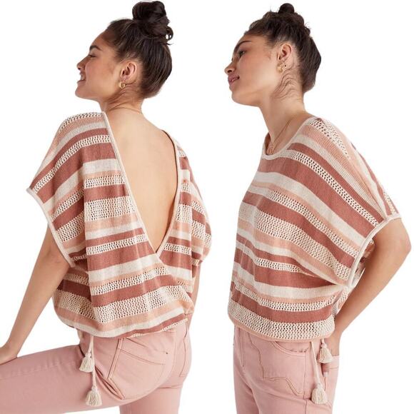 Anthropologie Striped Sidetie Knit Poncho Sweater One Size Boho Casual Western - Picture 1 of 8